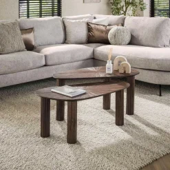 Salontafels-Fraaai - Jared salontafel set van 2 hoekvormig Maya teak - bruin