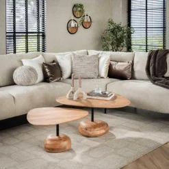 Salontafels-Fraaai - Nicholas salontafel set van 2 driehoekig - massief acacia