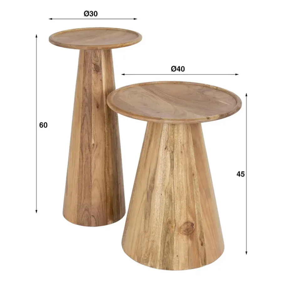 Bijzettafels-Fraaai - Sarah bijzettafel set van 2 massief acacia - naturel