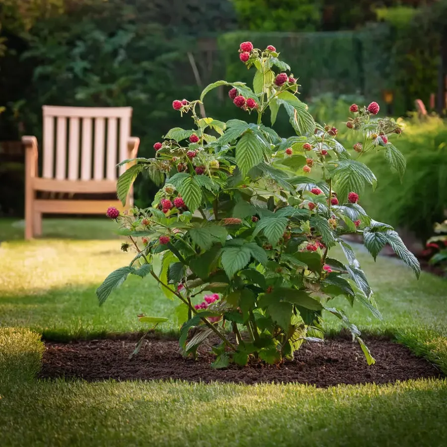 Plant in a Box Frambozenplant - Set van 2 - Rubus 'Malling Promise' - Hoogte 50-60cm - ⌀15cm