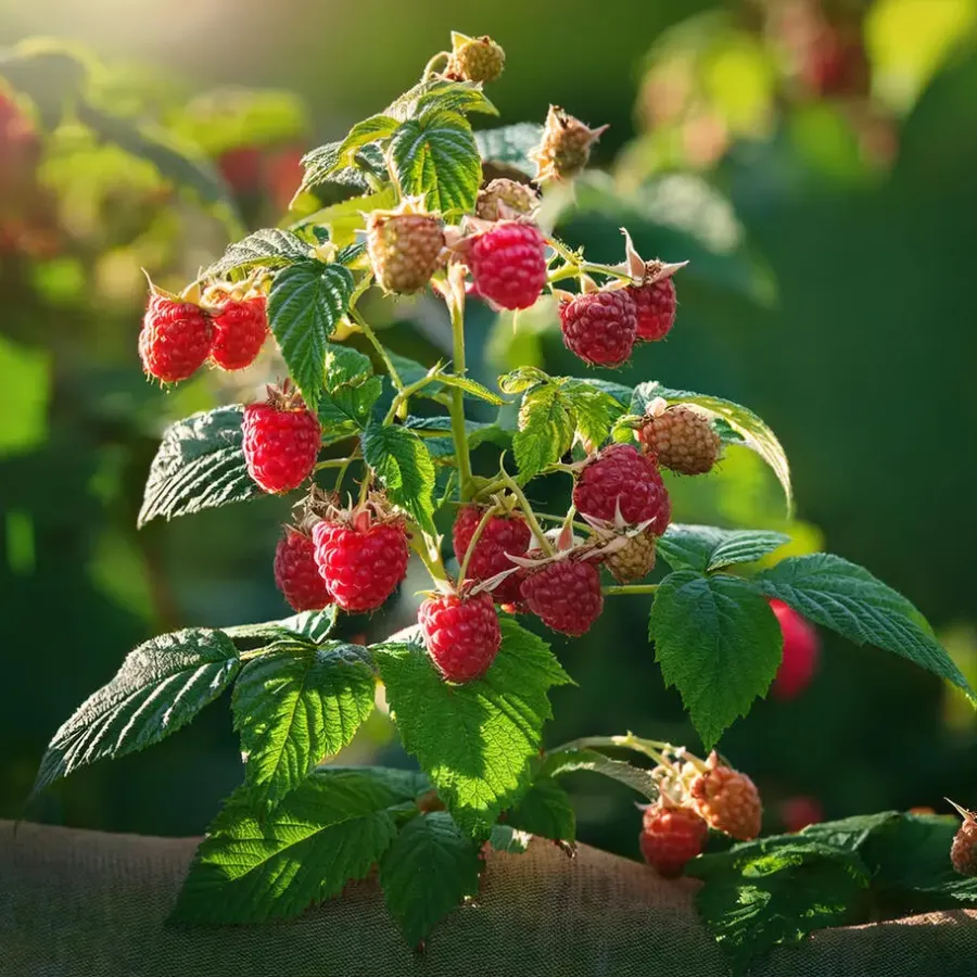 Plant in a Box Frambozenplant - Set van 2 - Rubus 'Malling Promise' - Hoogte 50-60cm - ⌀15cm