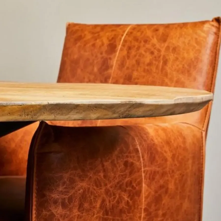 Industriële Eettafels|Ronde Eettafels-Furndea Brixon eettafel industrieel rond mangohout 77xØ140 cm
