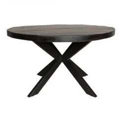 Industriële Eettafels|Ronde Eettafels-Furndea Eettafel Morada industrieel rond mango hout zwart 150x150x76cm