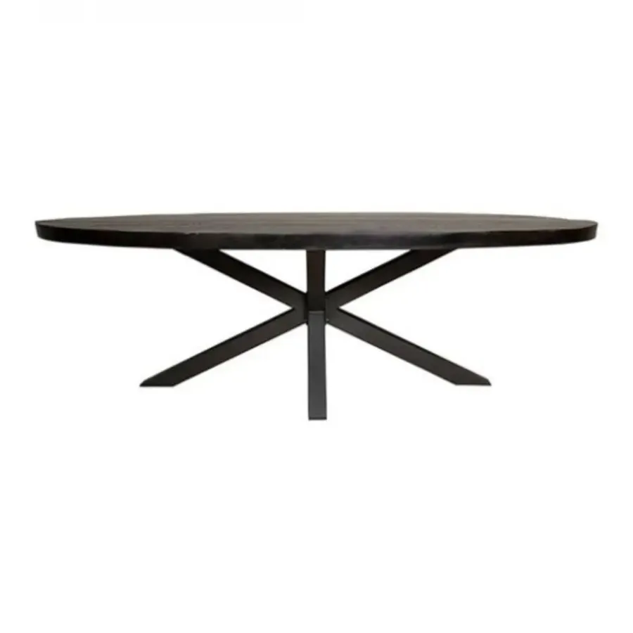Industriële Eettafels|Ovale Eettafels-Furndea Eettafel Morada industrieel ovaal mangohout zwart 300x120x76cm