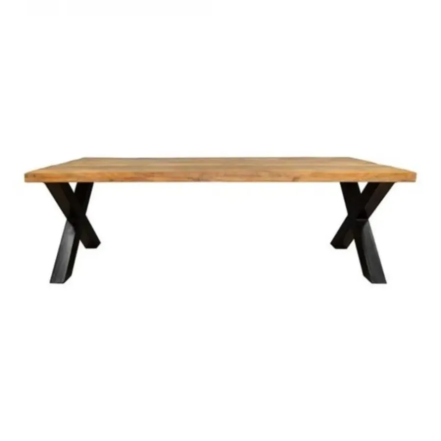 Rechthoekige Eettafels|Industriële Eettafels-Furndea Eettafel Morada industrieel rechthoek X poot mangohout 240x100x76cm