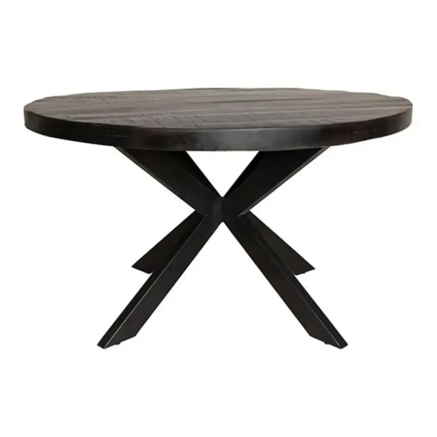 Industriële Eettafels|Ronde Eettafels-Furndea Morada eettafel industrieel rond mango hout zwart - 76xØ130 cm