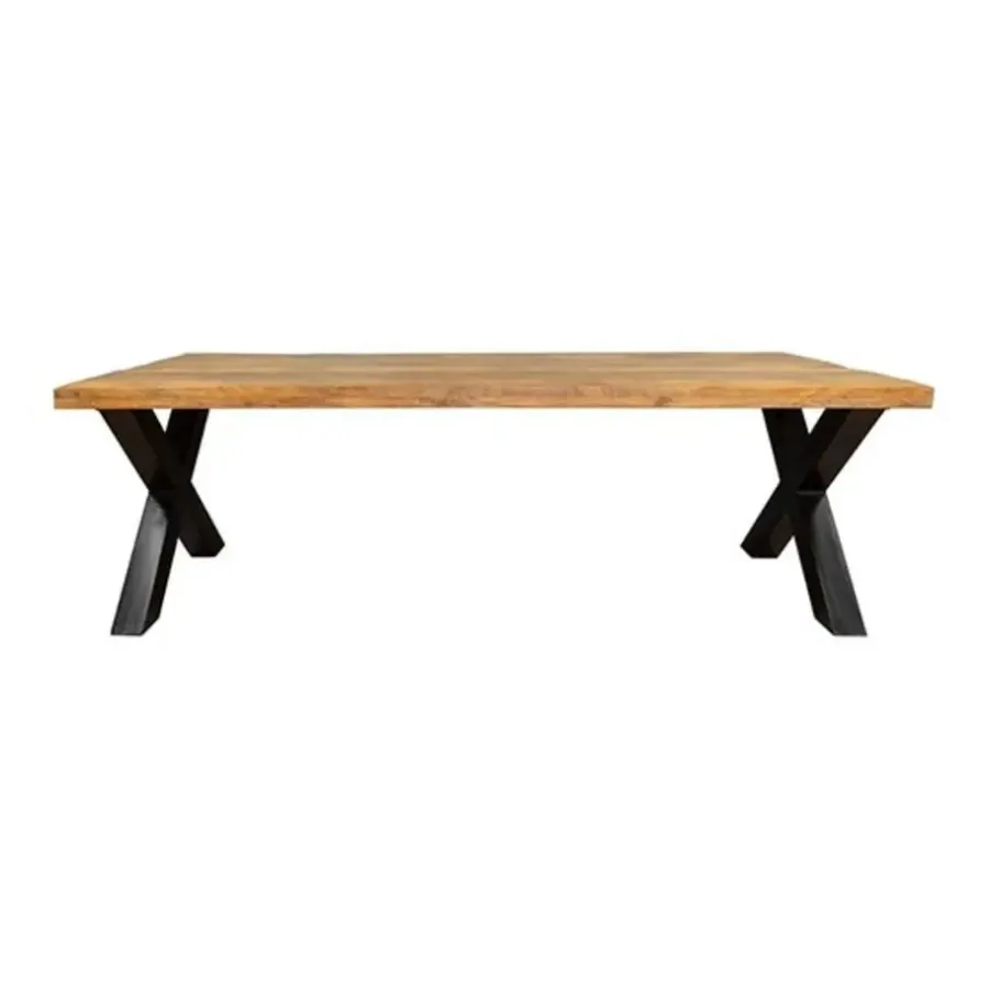 Rechthoekige Eettafels|Industriële Eettafels-Furndea Morada eettafel industrieel rechthoek X poot mangohout - 76x100x200 cm