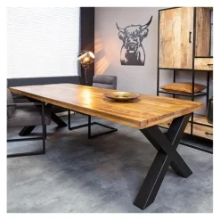 Rechthoekige Eettafels|Industriële Eettafels-Furndea Morada eettafel industrieel rechthoek X poot mangohout - 76x100x200 cm