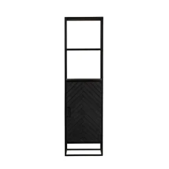 Wandkasten-Furndea Scandi boekenkast industrieel visgraat zwart 1- deur - 45x55x200 cm