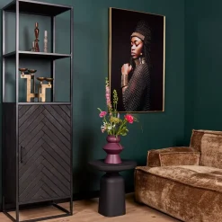 Wandkasten-Furndea Scandi boekenkast industrieel visgraat zwart 1- deur - 45x55x200 cm