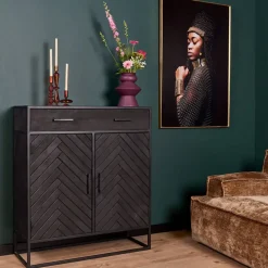 Wandkasten-Furndea Wandkast Scandi visgraat zwart - 40x100x115 cm