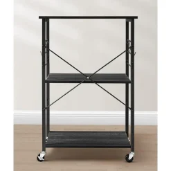 Furnihaus Keukentrolley - op wieltjes - 2 legplanken - zwart - 60cm