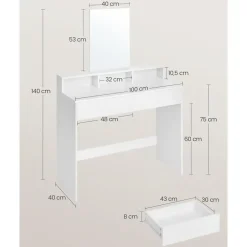 Furnihaus Makeup tafel met rechthoekige spiegel en 2 lades