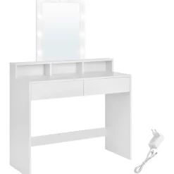 Kaptafels-Furnihaus Witte Kaptafel met Led - 2 lades en 3 open vakken - Wit