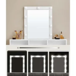 Kaptafels-Furnihaus Witte Kaptafel met Led - 2 lades en 3 open vakken - Wit