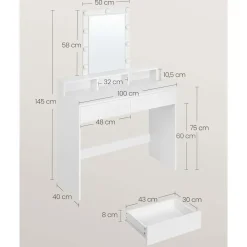 Kaptafels-Furnihaus Witte Kaptafel met Led - 2 lades en 3 open vakken - Wit