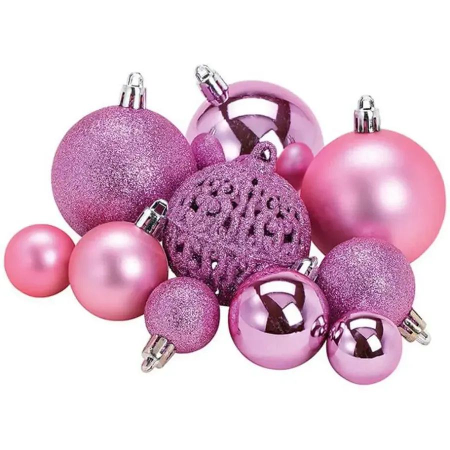 Kerstballen|Kerstdecoratie-G. Wurm Kerstballen - 50ST - roze - 3 - 4 - 6 cm - kunststof