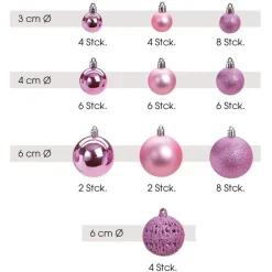 Kerstballen|Kerstdecoratie-G. Wurm Kerstballen - 50ST - roze - 3 - 4 - 6 cm - kunststof
