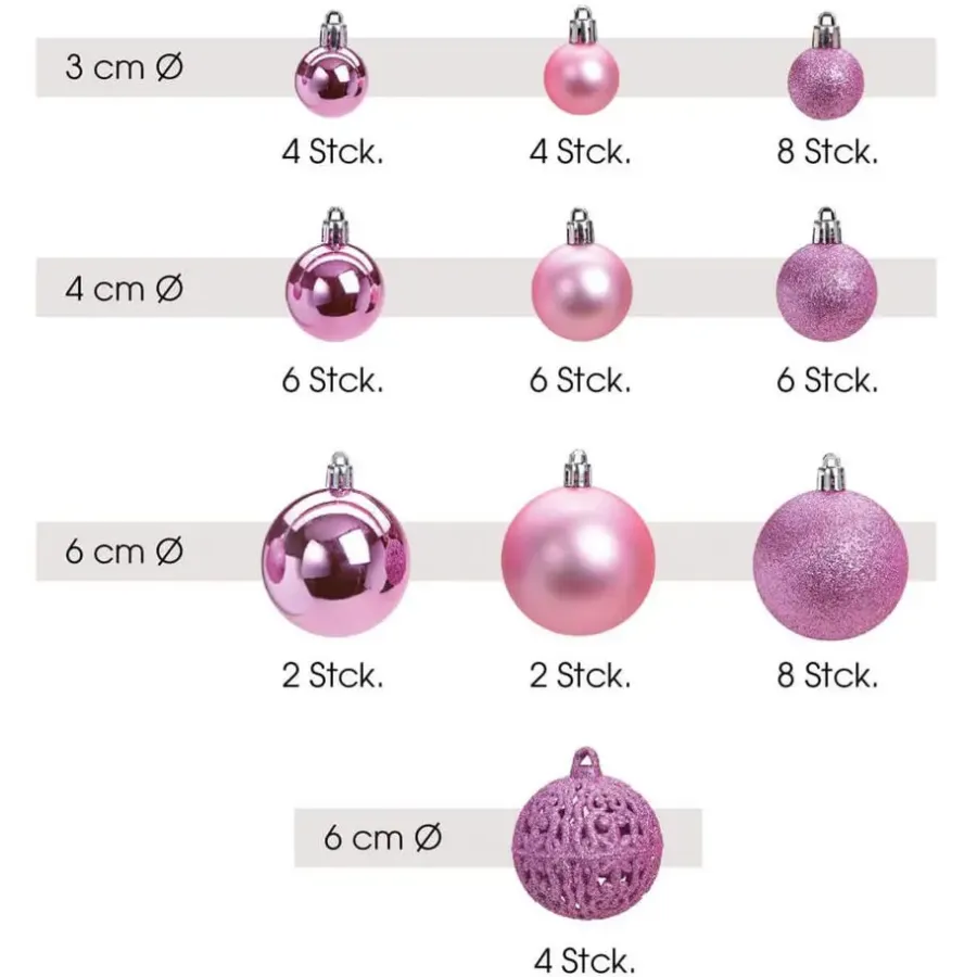 Kerstballen|Kerstdecoratie-G. Wurm Kerstballen - 50ST - roze - 3 - 4 - 6 cm - kunststof