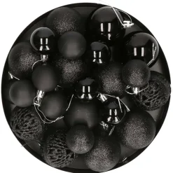 G. Wurm Kerstballen - 50ST - zwart - 3 - 4 - 6 cm - kunststof