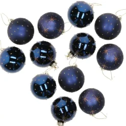 Kerstballen-G. Wurm Kerstballen - 12x - blauw - D6 cm - glas - gedecoreerd