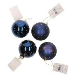 Kerstballen-G. Wurm Kerstballen - 12x - blauw - D6 cm - glas - gedecoreerd