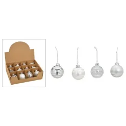 Kerstballen-G. Wurm Kerstballen - 12x - zilver - gedecoreerd - glas - 6 cm
