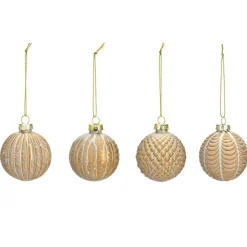 Kerstballen-G. Wurm luxe kerstballen -12x - champagne - glas - 6 cm
