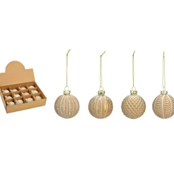 Kerstballen-G. Wurm luxe kerstballen -12x - champagne - glas - 6 cm