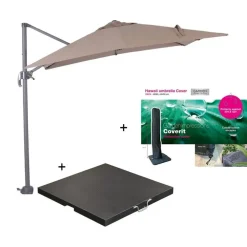 Parasols-Garden Impressions Hawai parasol S 250x250 taupe + 80kg voet en hoes