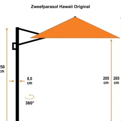 Parasols-Garden Impressions Hawaii zweefparasol 3.5m zwart met voet en hoes