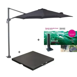 Parasols-Garden Impressions Hawaii parasol S Ø300 zwart + 80kg voet en hoes