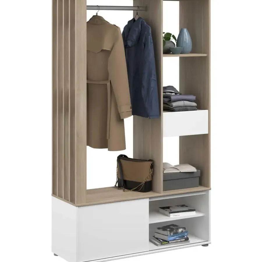 Kledingopbergers|Kledingrekken-Parisot Garderobe Ghislain 1 deur & 1 lade - Japanse eik/wit