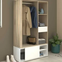 Kledingopbergers|Kledingrekken-Parisot Garderobe Ghislain 1 deur & 1 lade - Japanse eik/wit