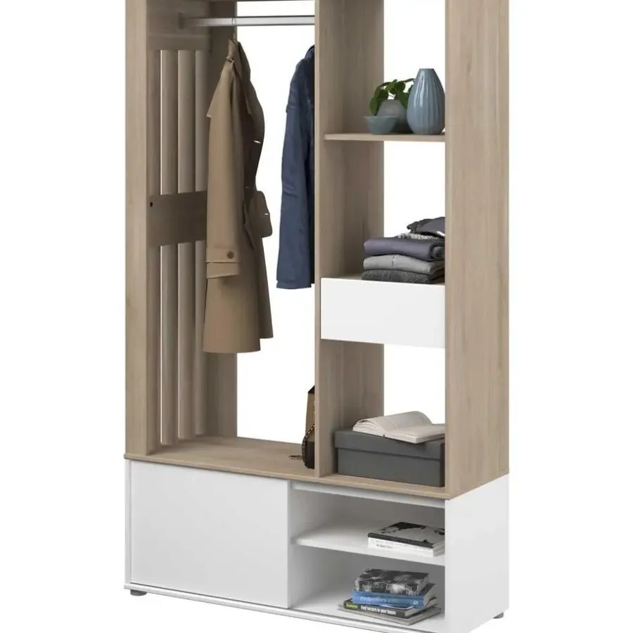 Kledingopbergers|Kledingrekken-Parisot Garderobe Ghislain 1 deur & 1 lade - Japanse eik/wit