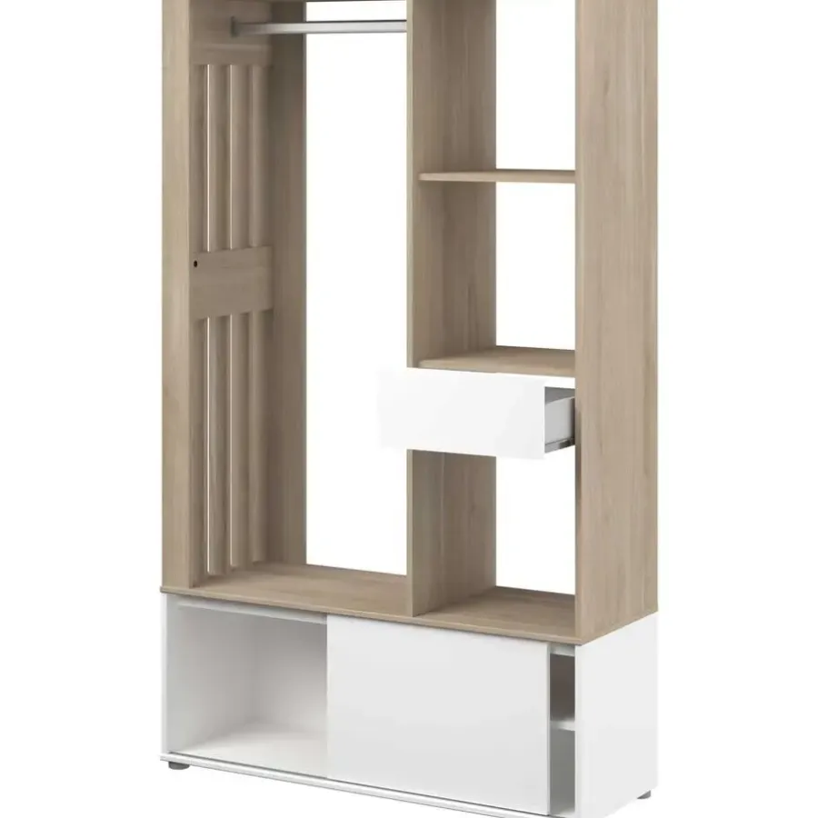 Kledingopbergers|Kledingrekken-Parisot Garderobe Ghislain 1 deur & 1 lade - Japanse eik/wit
