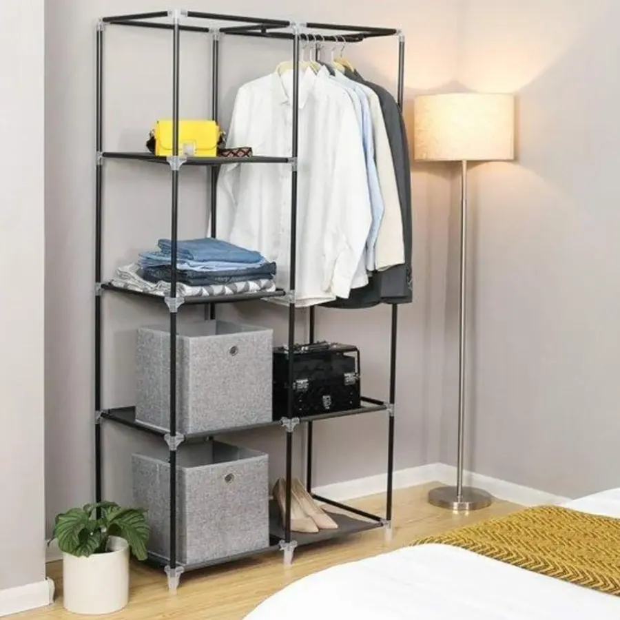 Parya Home Garderobekast XL - Kledingkast - Opvouwbare Garderobekast Zwart -170x88x45