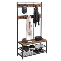 Merkloos Garderoberek XL - industriële look - 12 haken - 100x186x40 cm - vintage bruin