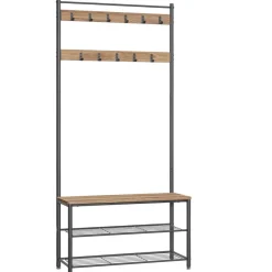 Kledingopbergers-Merkloos Garderoberek XL met Schoenenbank, Kapstok, H 175 cm en B 85 cm, Ashwood