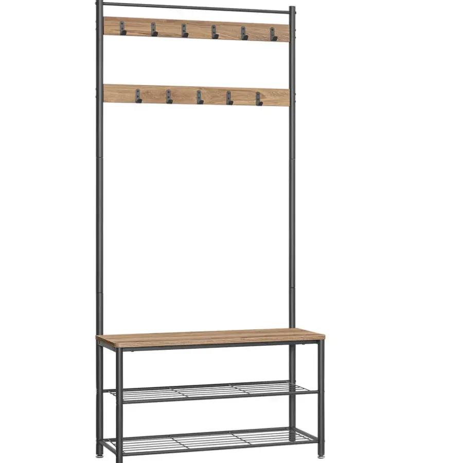 Kledingopbergers-Merkloos Garderoberek XL met Schoenenbank, Kapstok, H 175 cm en B 85 cm, Ashwood