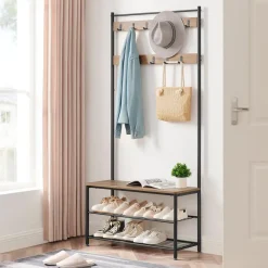Kledingopbergers-Merkloos Garderoberek XL met Schoenenbank, Kapstok, H 175 cm en B 85 cm, Ashwood