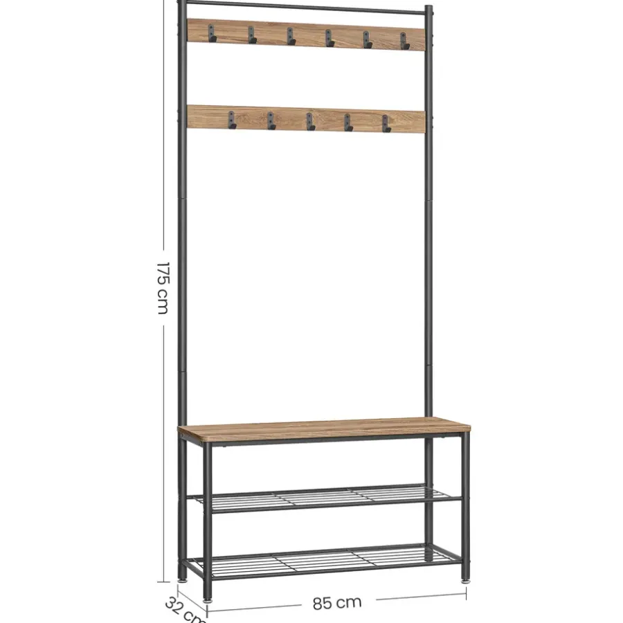 Kledingopbergers-Merkloos Garderoberek XL met Schoenenbank, Kapstok, H 175 cm en B 85 cm, Ashwood
