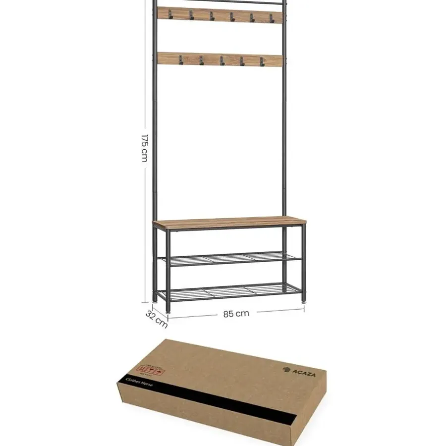 Kledingopbergers-Merkloos Garderoberek XL met Schoenenbank, Kapstok, H 175 cm en B 85 cm, Ashwood