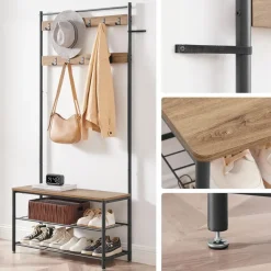 Kledingopbergers-Merkloos Garderoberek XL met Schoenenbank, Kapstok, H 175 cm en B 85 cm, Ashwood