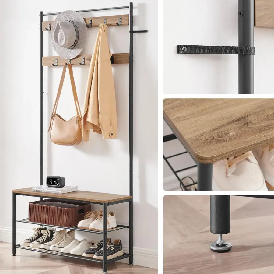 Kledingopbergers-Merkloos Garderoberek XL met Schoenenbank, Kapstok, H 175 cm en B 85 cm, Ashwood