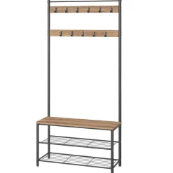 Kledingopbergers-Merkloos Garderoberek XL met Schoenenbank, Kapstok, H 175 cm en B 85 cm, Ashwood