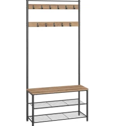 Kledingopbergers-Merkloos Garderoberek XL met Schoenenbank, Kapstok, H 175 cm en B 85 cm, Ashwood