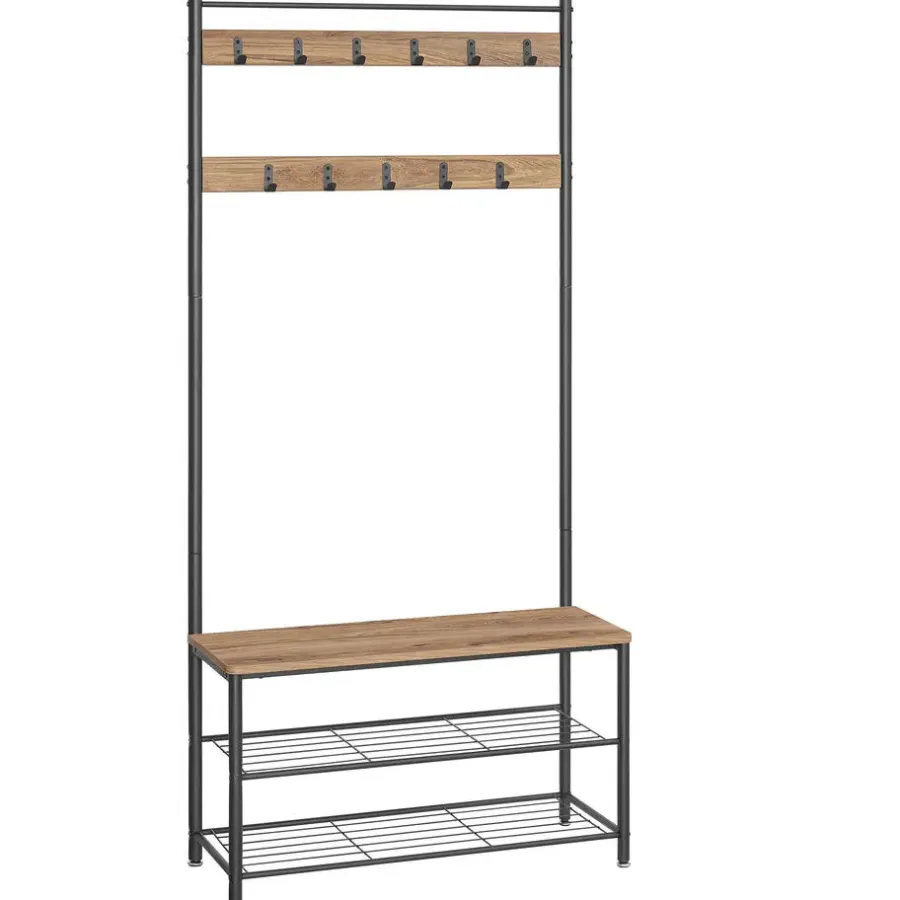 Kledingopbergers-Merkloos Garderoberek XL met Schoenenbank, Kapstok, H 175 cm en B 85 cm, Ashwood
