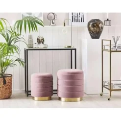 Beliani GARLAND - Poef - Roze - 40/33 cm - Fluweel