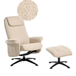 Leen Bakker GERAS - Relaxfauteuil met voetenbank - Beige - Bouclé